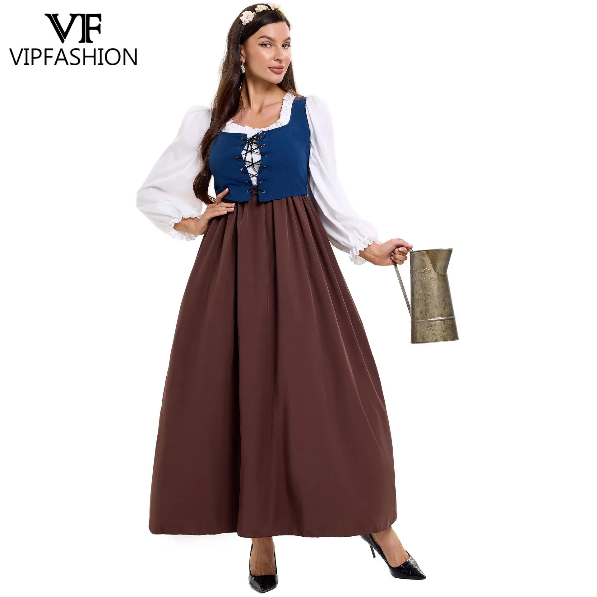 Vestido de empregada renascentista da moda vip com colete traje medieval europeu para reencenação histórica roupa de festa de servo vintage