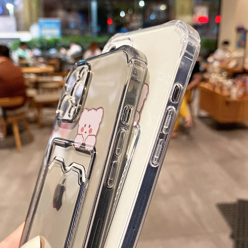 Wallet Card Holder Clear Soft Cases For Xiaomi Redmi Note10 10S 10X 11 12 9 Pro Poco X3 X5Pro Mi12X Transparent Card Slots Cover