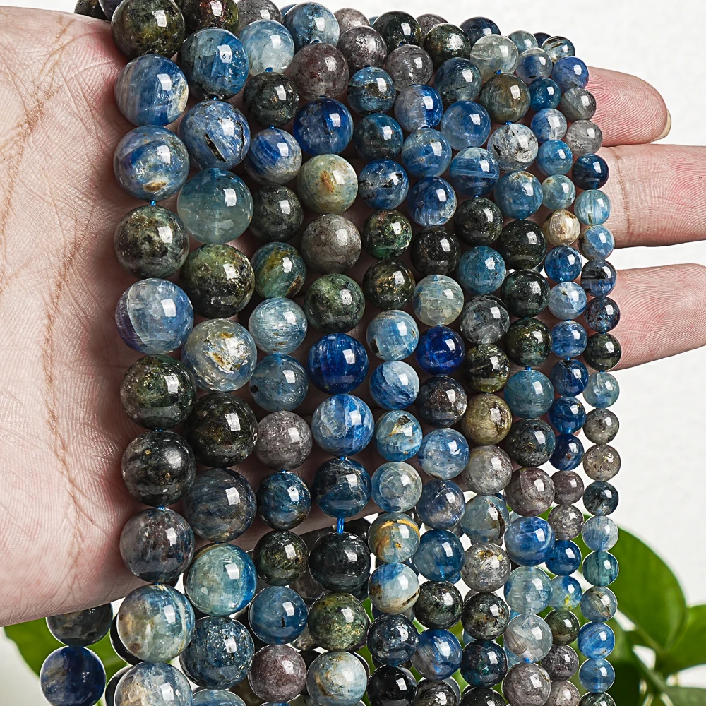 Genuine Natural Deep Green Blue Kyanite Beads Round Loose Spacer Beads For Jewelry Making DIY Handmade Bracelet Necklace 5-12mm