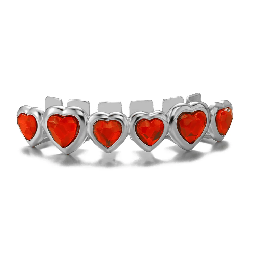 Hip Hop 6/6 Heart-Shaped Grillz Fashion CZ Stone Iced Out Charm Grills Dental Mouth Punk Teeth Body Jewelry Gift