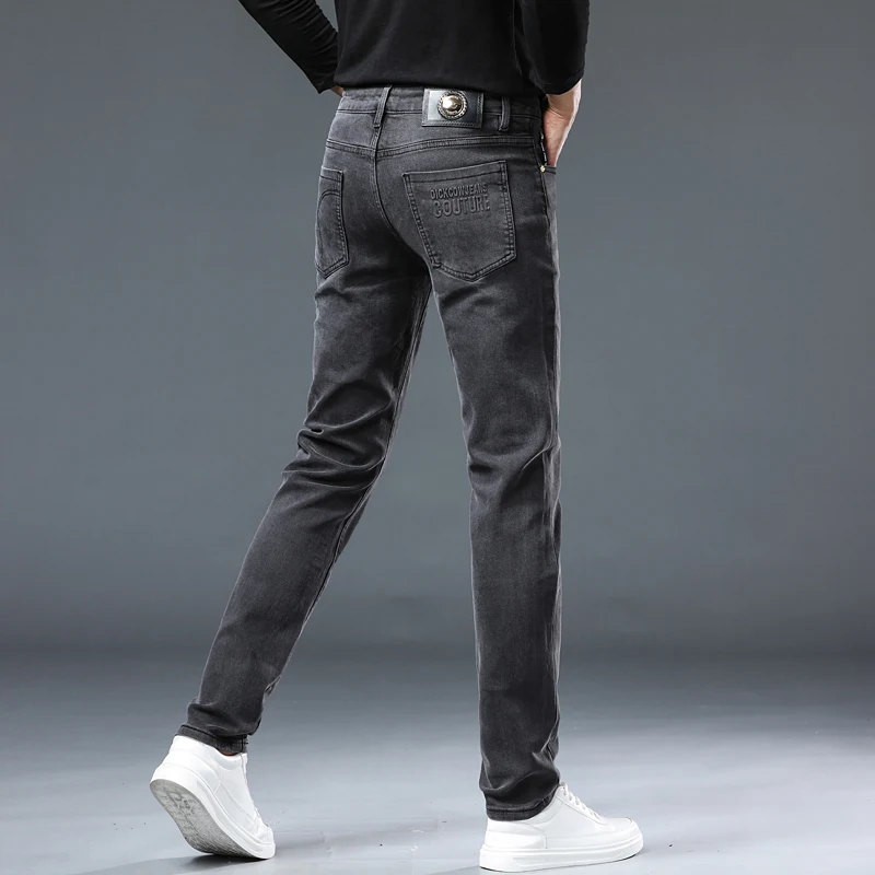 High-end European version of the fall new men's jeans black and gray Slim straight trend fashion small feet pants