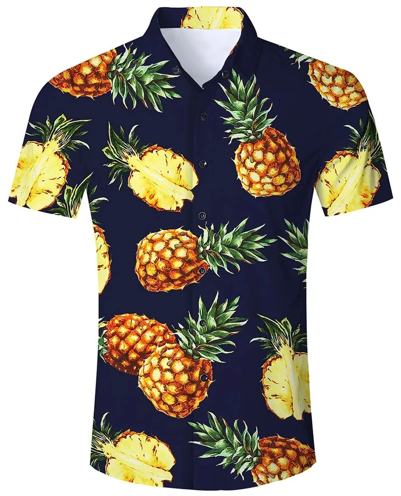 

New Summer Mens Shirts Pineapple 3D Print Hawaiian Beach Shirt For Men Women Clothing Short Sleeve Lapel Streetwear Blouses Tops