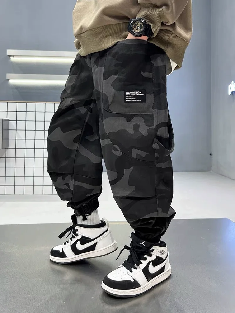 Boys Casual Cargo Pants Spring Autumn Big Kids Sport Long Pants Teenage Streetwear Baggy Trousers Children Fashion Joggers Pants