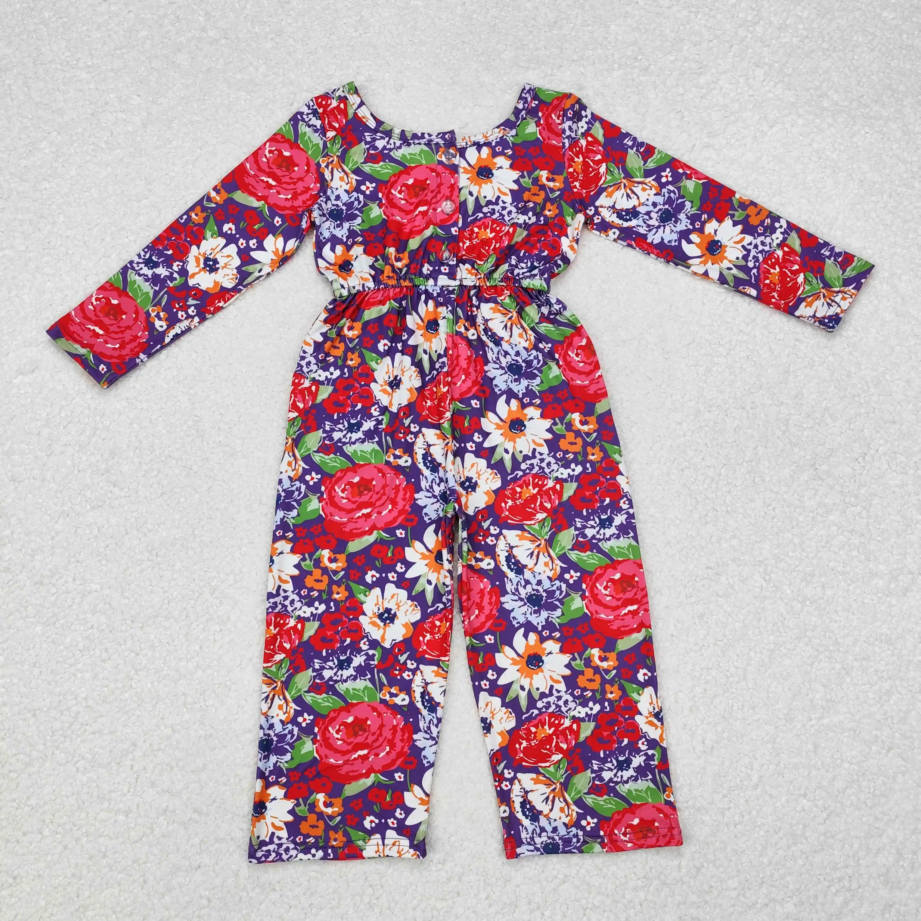 

NEW rts Infant Girls Winter Jumpsuit Wholesale Boutique Kids Girls Red Flower Pattern Long Sleeve Jumpsuit