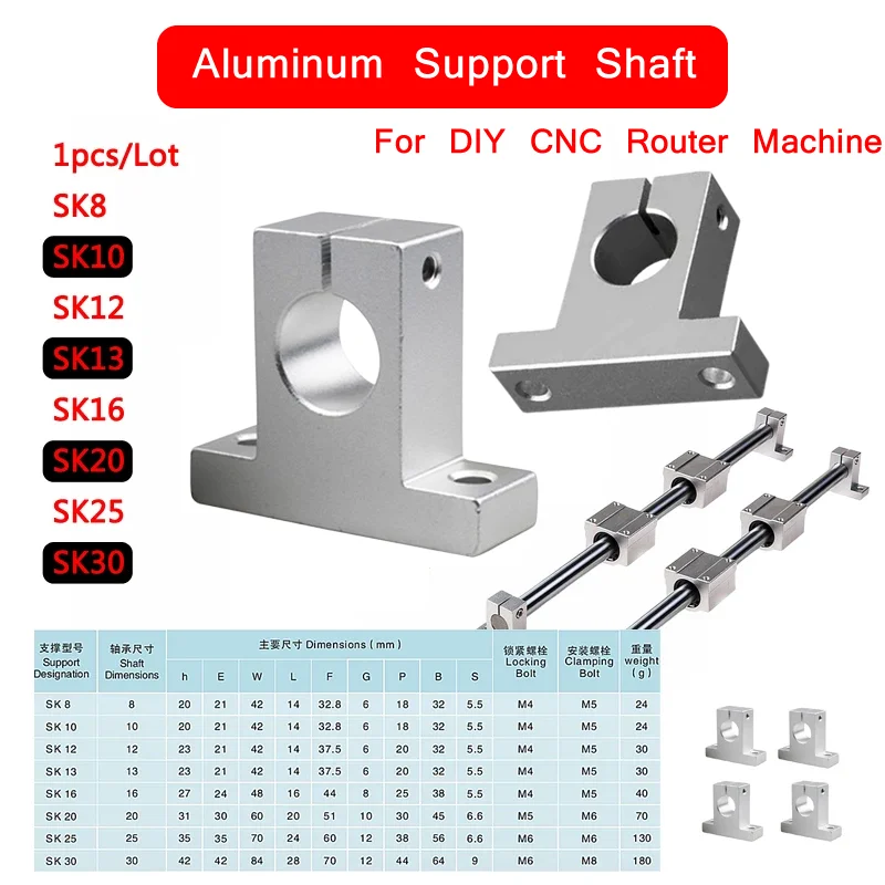 

SK8 SK10 SK12 SK13 SK16 SK20 SK25 SK30 Linear Bearing Rail Shaft Support 1pcs/Lot XYZ Table for DIY CNC Router Machine