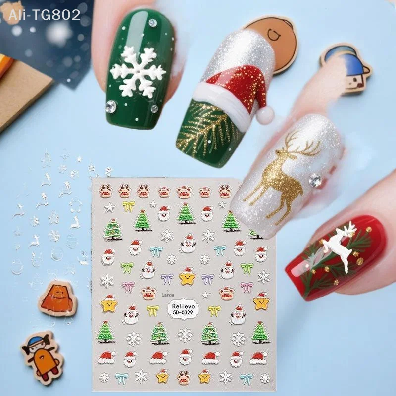 

1 шт. 5D наклейки для ногтей с имбирными человечками и снежинками, зимние рождественские наклейки с соснами, самоклеящиеся стикеры для маникюра своими руками
