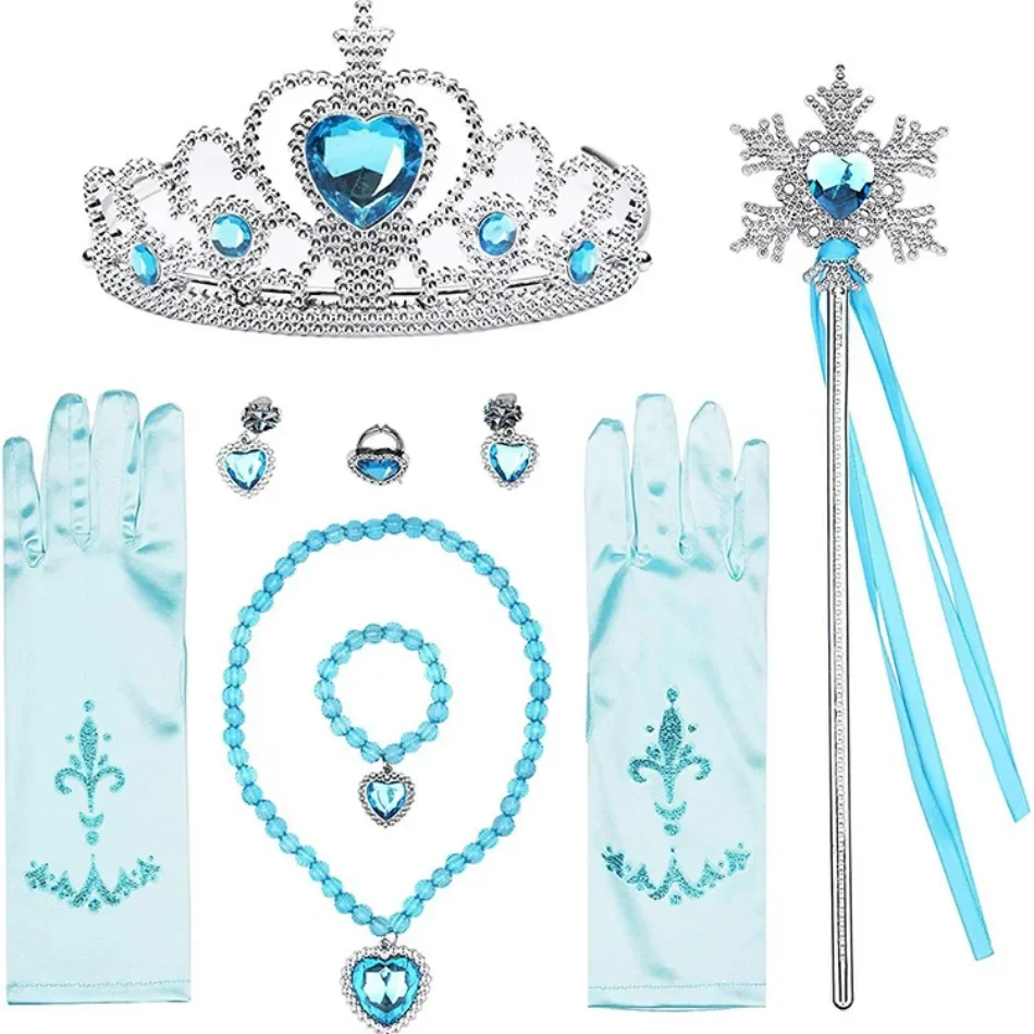 

Girl Elsa Cosplay Accessories Kids Princess Snow Queen Dress Up Jewelry Wand Crown Necklace Earclips Photography Role Play Props