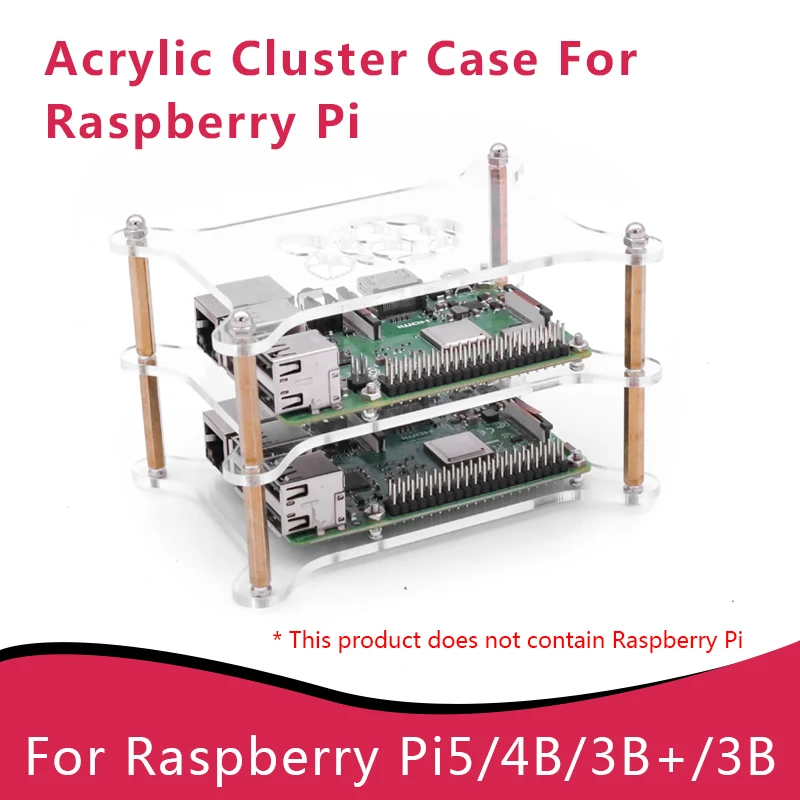 Raspberry Pi Overlay Multiple Layers Acrylic Clear Case Transparent Shell with Raspberry Pi Logo for Raspberry Pi 5/4B/3B+/3B