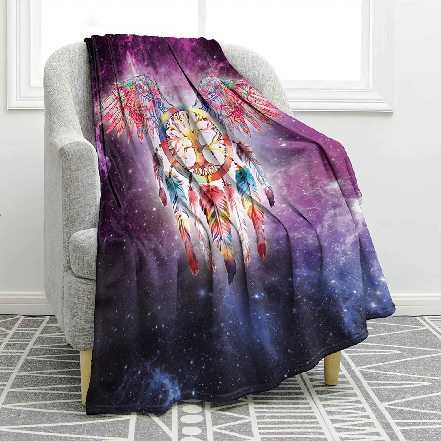Bohemian Dreamcatcher Printed Blanket for Sofa Bed Travel Camping Living Room Office Conditioning Blanket for All Seasons Gifts