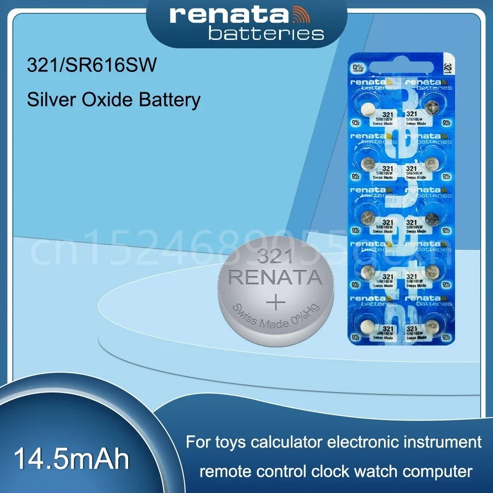 1.55V 100% Original Brand New Renata 321 SR616SW D321 GP321 Silver Oxide Button Coin Cell for Watch Headphone Toy Scales Battery