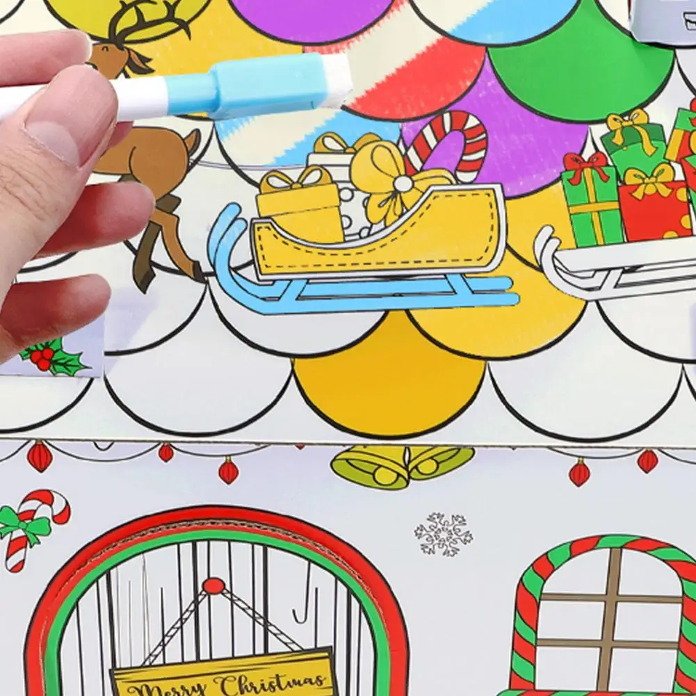 1 SZT. DIY Świąteczna Kartonowa Układanka 3D Graffiti Zabawka z Światłami i Muzyką, Zestaw do Składania, Prezent dla Dzieci, Zabawka Edukacyjna