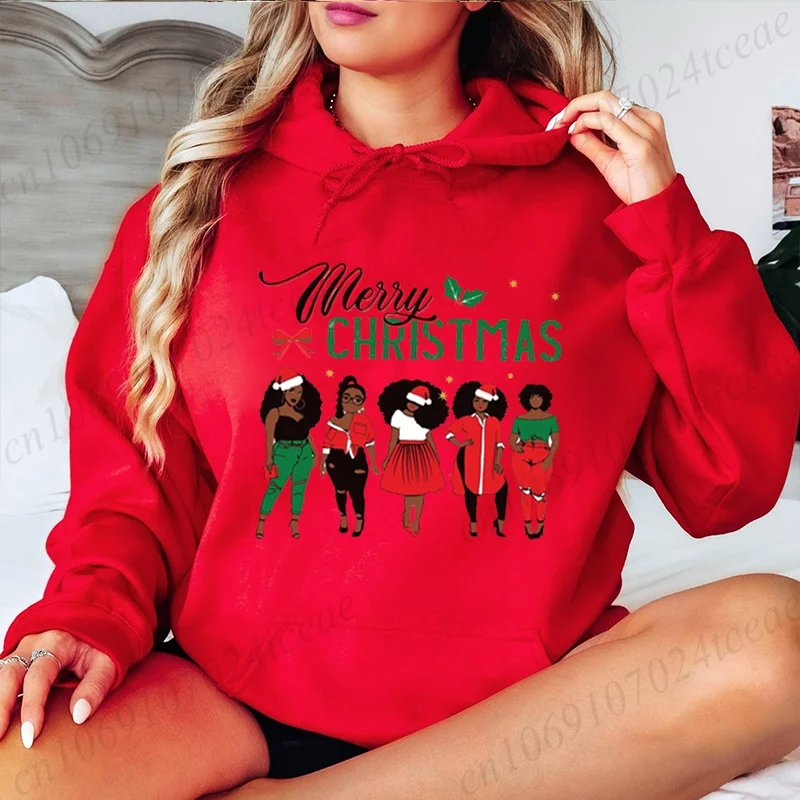 سانتا بلاك جيرل عيد الميلاد المرأة هوديس Harajuku الشارع الشهير عيد ميلاد سعيد البلوز الخريف الشتاء الصوف ملابس خارجية غير رسمية #3