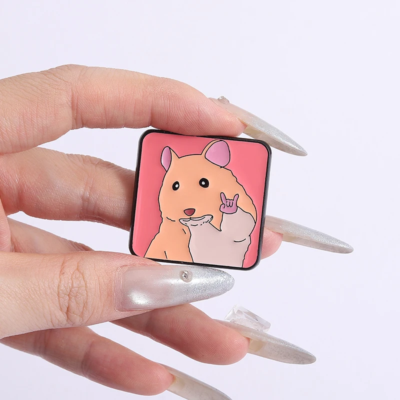 Cartoon Cute Pet Hamster Brooch Enamel Pins Creative Hand Heart Love You Gesture Brooches Lapel Badges Jewelry Friends Gift