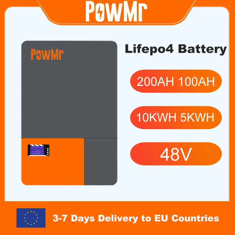 PowMr Powerwall 48V 200AH 100AH LiFePO4 Battery 10KWH 5KWH Energy Battery Pack Grade A Solar Lithium Battery 6000+ Cycle CAN BMS