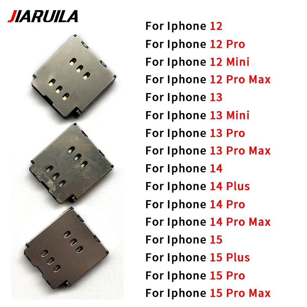 10 Pcs Dual Sim Card Tray Socket For Iphone 15 14 13 12 Pro Max Mini Plus SIM Card Slot Adapter Connector Flex Cable Replacement