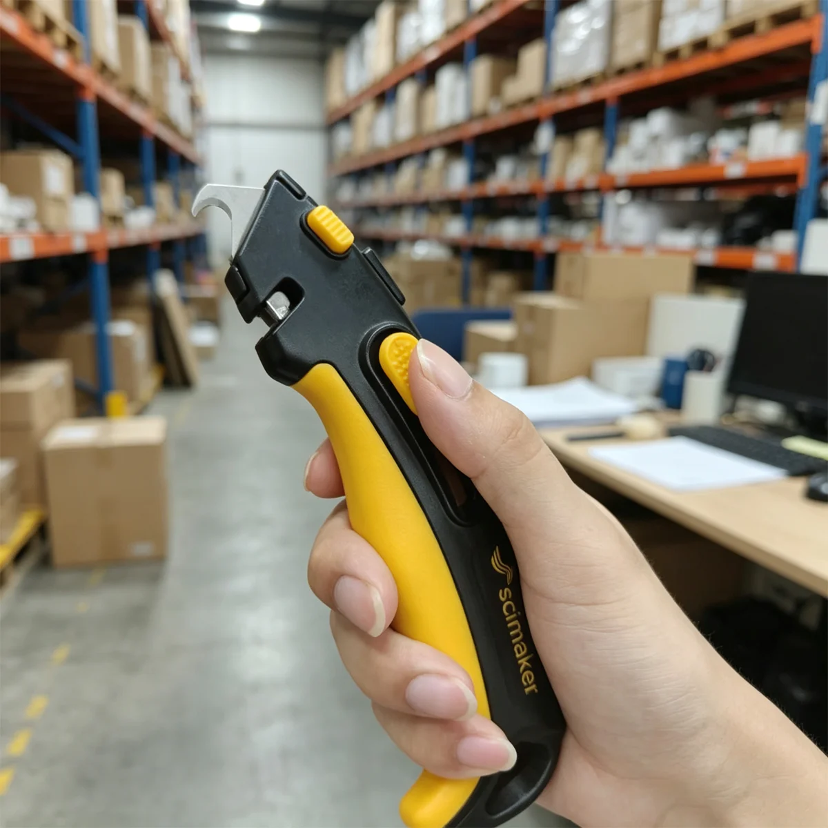 Logistics Cutting Knife Replaceable Universal Blades Body with Blade Storage Standard Classic Color Hook-shaped Tail Cutter Tool