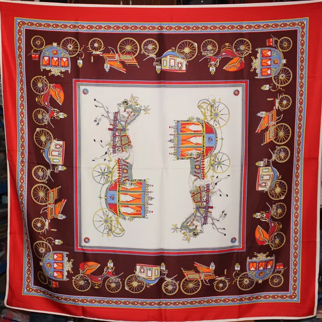 100% Twill Silk Scarf Skating Sportsman Print NecKerchief Large Square Scarves Luxury H Brand Lady Foulard Female Hijab Blanket