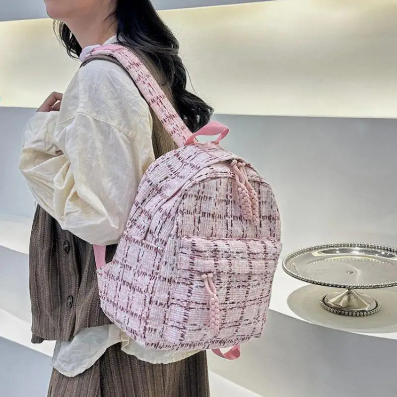 Mochila Xadrez para Estudante Sênior do Ensino Médio, Mochila Campus de Viagem, Fresco Artístico, Japonês, Outono e Inverno, Ins