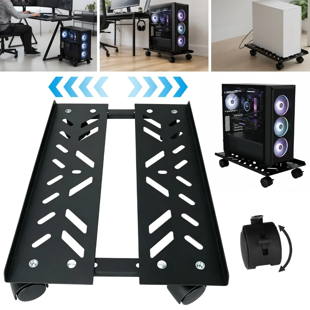 Support pour tour d'ordinateur, support de rangement mobile à roulettes, support CPU coulissant multifonctionnel pour ordinateur de bureau et organisation de bureau