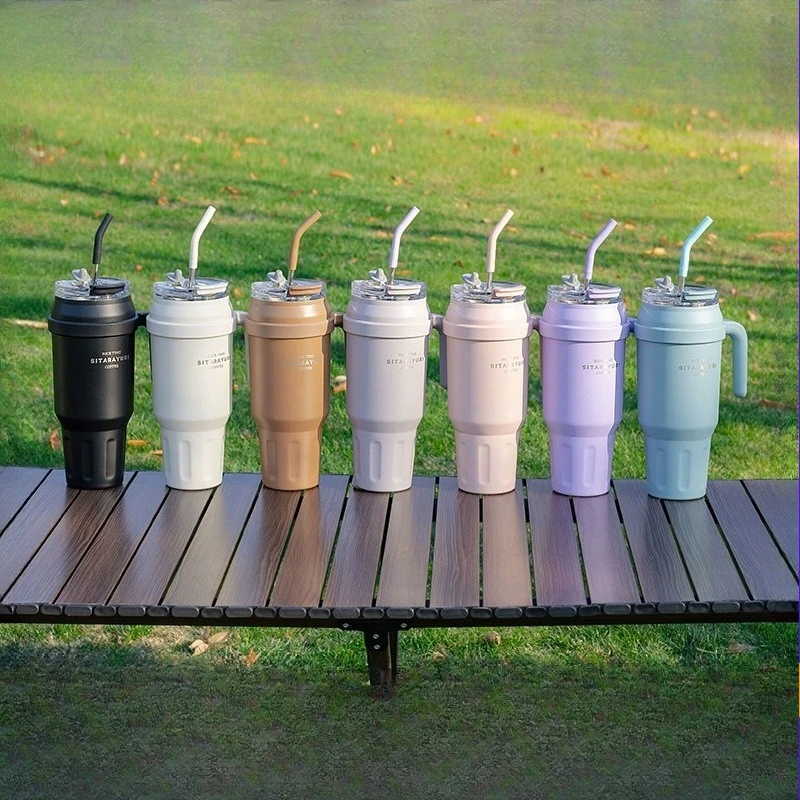 

Outdoor Camping Portable Big Mac Thermos Cup with Handle Straw Water Cup Super Large Capacity 304 Stainless Steel Bingba Car Cup