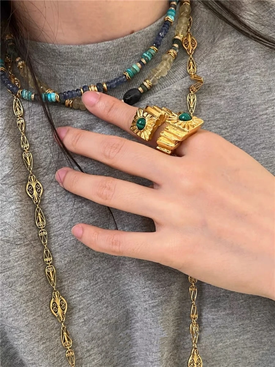 Brass With 18K Natural Stone Twist Solid Rings Women Jewelry Punk Designer Club Cocktail  Party Boho Japan Korean