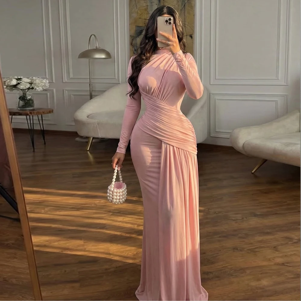 

Customized Trumpet Women's Evening Dress 2026 Saudi Arabia Ruched Bespoke Occasion Dresses Light Pink Cocktail Long Party Gowns
