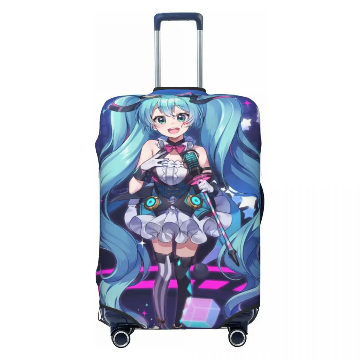 カスタム初音ミク-vocaloid-ロックアニメ荷物カバー面白いスーツケースプロテクターカバー-18-32-インチに適しています