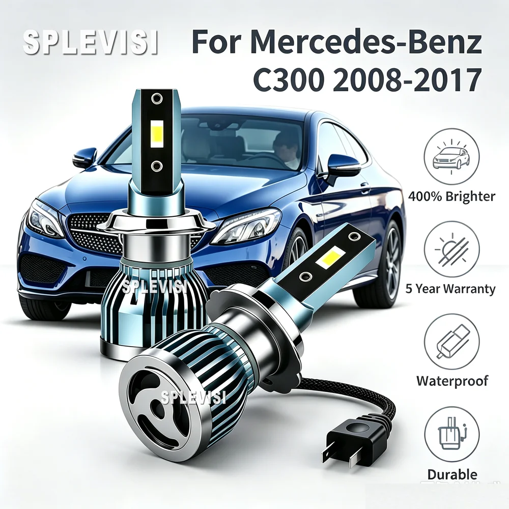 LED 12v Headlight Headlamps 6500K pure white light output For Mercedes-Benz C300 2008 2009 2010 2011 2012 2013 2014 2015-2017