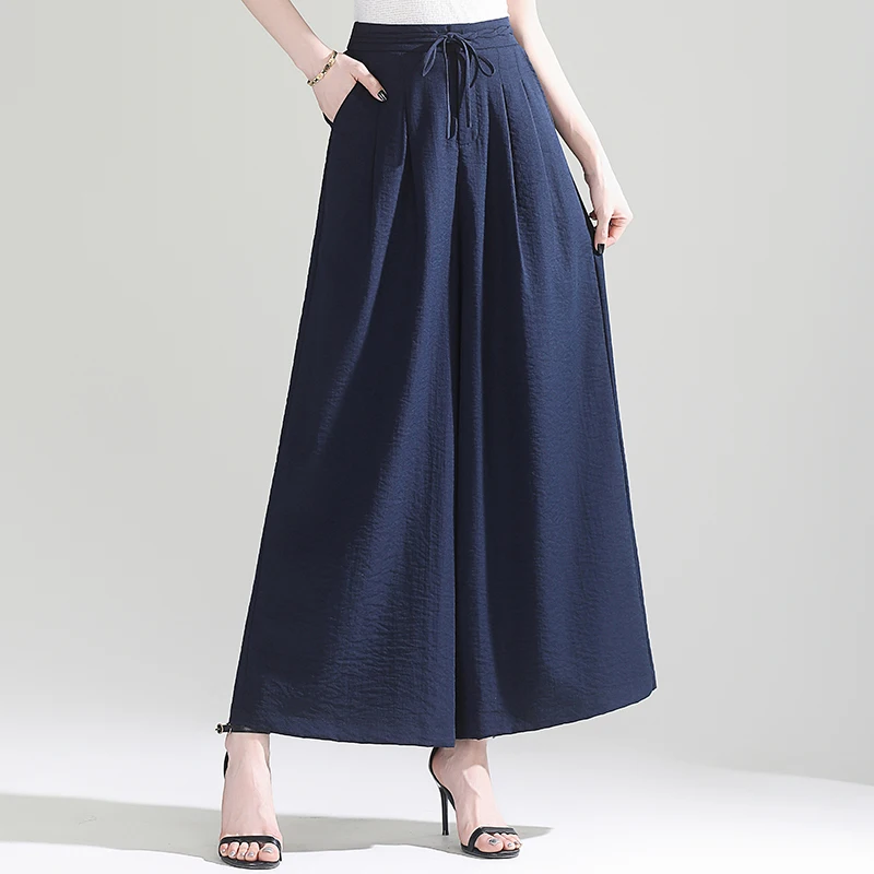 

Брюки-кюлоты с высокой талией, широкие штанины, весна-лето 2025, повседневные, из тонкого льна, драпированные, свободные, комфортные, дышащие