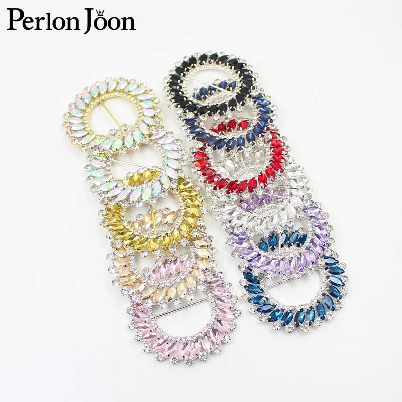 2pcs/lot 8cm(inner4cm) DIY shoes bags belts Decorative Metal Buckles Multiple Colors crystal Round Rhinestone Buckle KT035