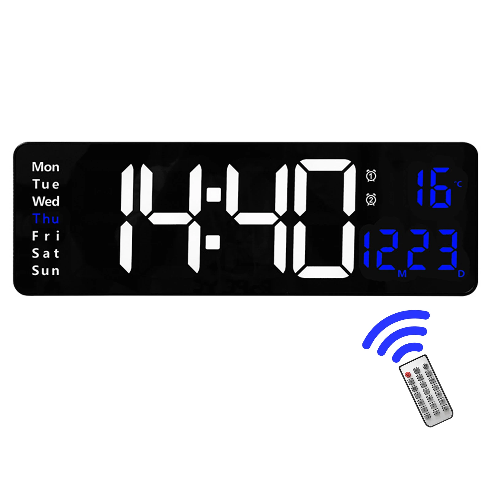 

Dual Alarm Clock LED Clock Wall Mounted Temperature Display Data Cable Electronic Movement Nails Number Display