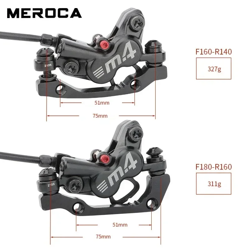 Juego de frenos hidráulicos de 4 pistones para bicicleta de montaña, con cubierta protectora de silicona, frenos delanteros y traseros de 800mm/1400mm