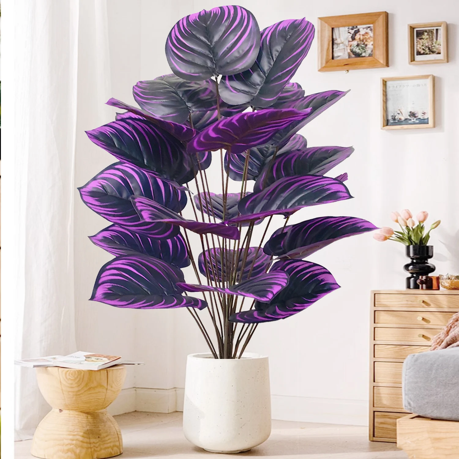 

57-105cm /41.3in Artificial Plant Purple Water Lily Apple Leaf Violin Leaf Potted Plant Ornamental Suitable AAA