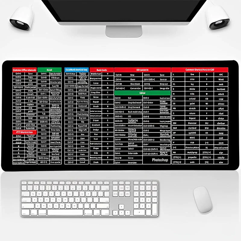 English Excel Mouse Pad Shortcut Keys Large PC Office Software Shortcuts Mousepad Gaming Cheat Sheet Non slip Keyboard Desk Mat