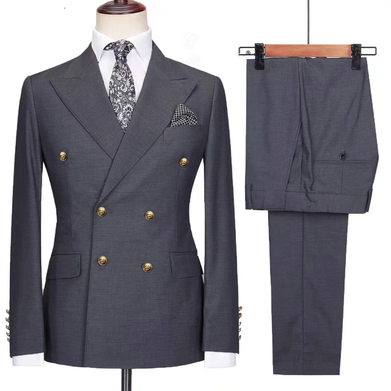 2023 Fashion Men Leisure Boutique Business Slim Woolen Suit Coat Trousers 2 Piece Set / Male Casual Dress Blazers Jacket Pants