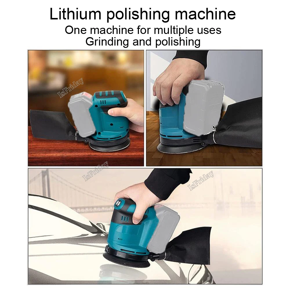 Electric Orbital Sander 125mm Brush Motor Wood Grinder Polisher Waxing Grinding Sanding Polishing Machine for 18V Makita Battery