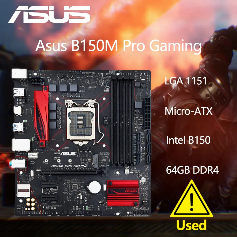 Used ASUS B150M PRO GAMING INTEL B150 MOTHERBOARD LGA1151 MICRO ATX DDR4 HDMI M.2