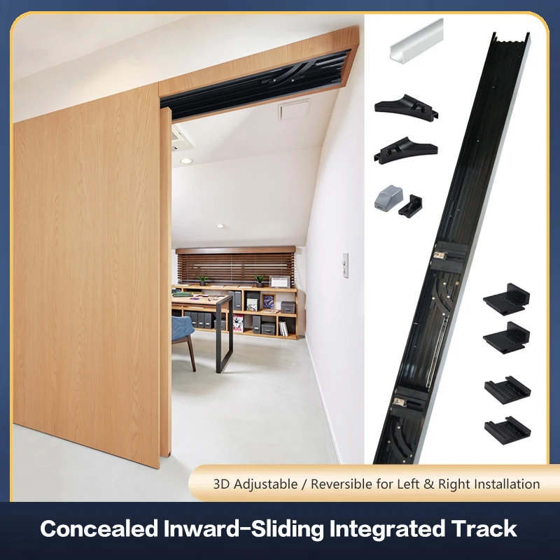 Integrated Hidden Door Track Hardware Wardrobe Recessed Sliding Door Top Roller Kit Soft Close Buffer Heavy Duty Set Closet 314