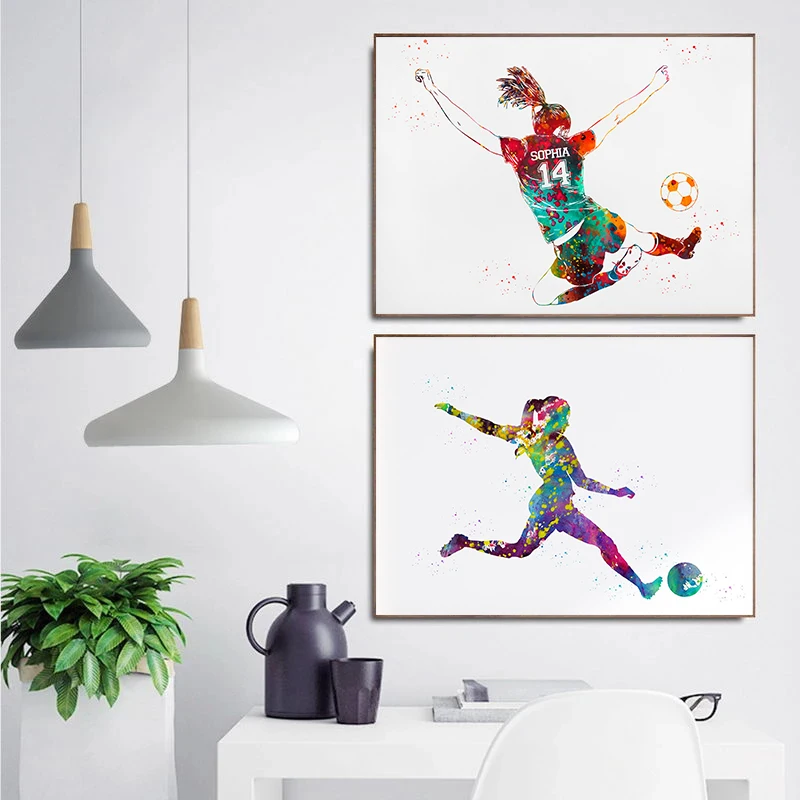 Watercolor Football Player Poster Goalkeeper Striker Canvas Painting Modern Wall Art Picture Study Home Decor Gifts for Fans