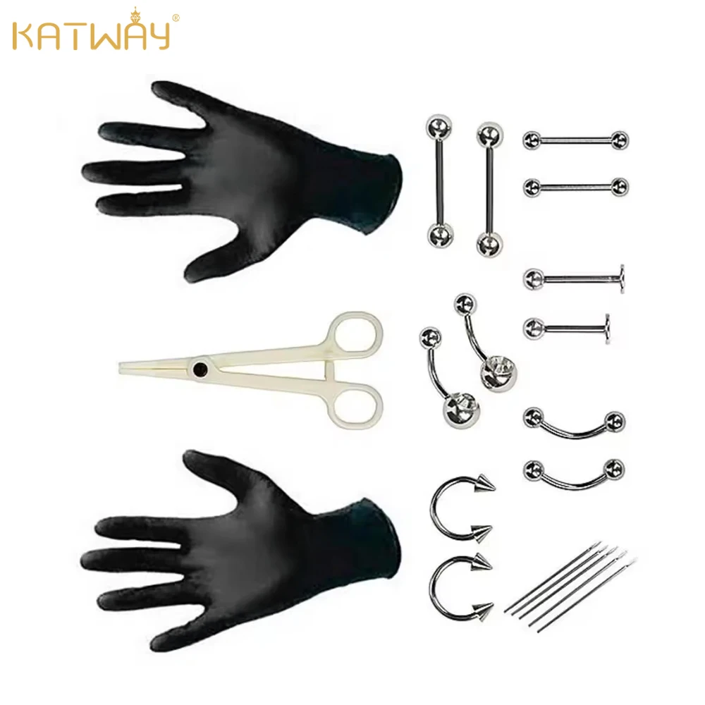 

KATWAY 1 Set Professional Disposable Body Piercing Tool Kit Needle Clamp Ear Tragus Nose Eyebrow Navel Piercings 316 HH-AA539