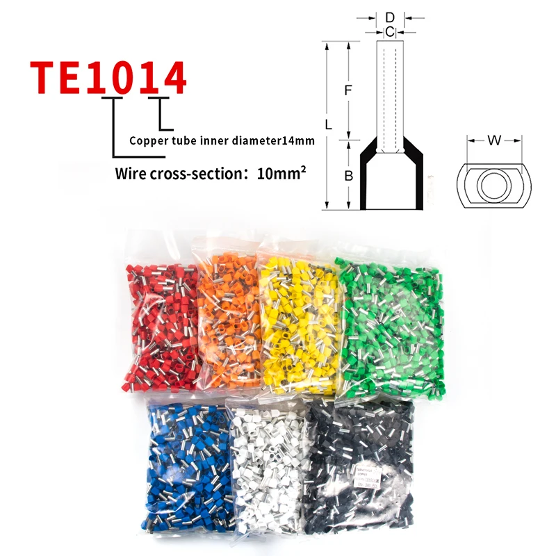 Double wire tube type terminal TE10-14 100pcs Wire connecting Copper Pre-insulated cold pressed quick connect terminal blocks