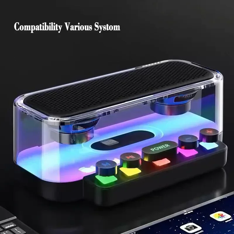 Wireless Bluetooth RGB Lights Gaming Speaker Stereo Subwoofer Transparent Support USB TF Card Play PC Sound Bar Game Soundbox