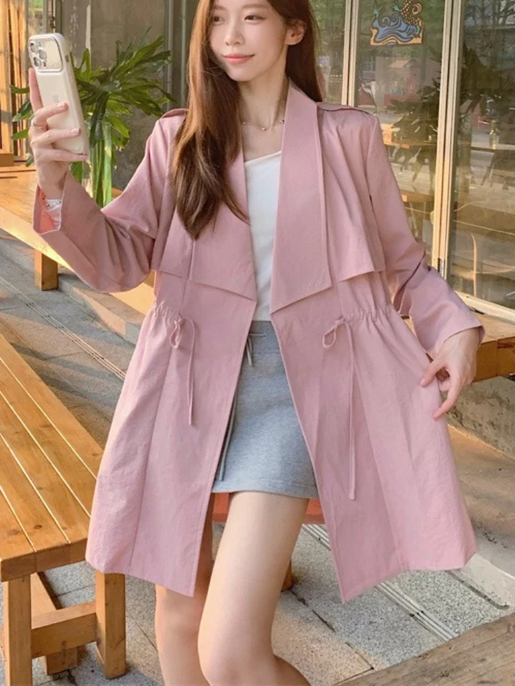 Grande taille manteau polyvalent femmes Trench Coat 2025 printemps automne élégant Version coréenne cordon décontracté coupe-vent veste