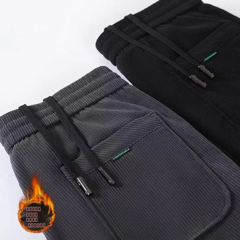 

Men's Workwear Pants Thiened Fce Lined Corduroy Casual Sweatpants Autumn Winter Durable Dirt Resistant Straight Leg Trou...