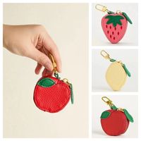 Mini Cute Fruit Shape Coin Purse PU Leather Strawberry Kid's Coin Pouch Zipper Lemon Bag Keychain Pendant Storage Bag