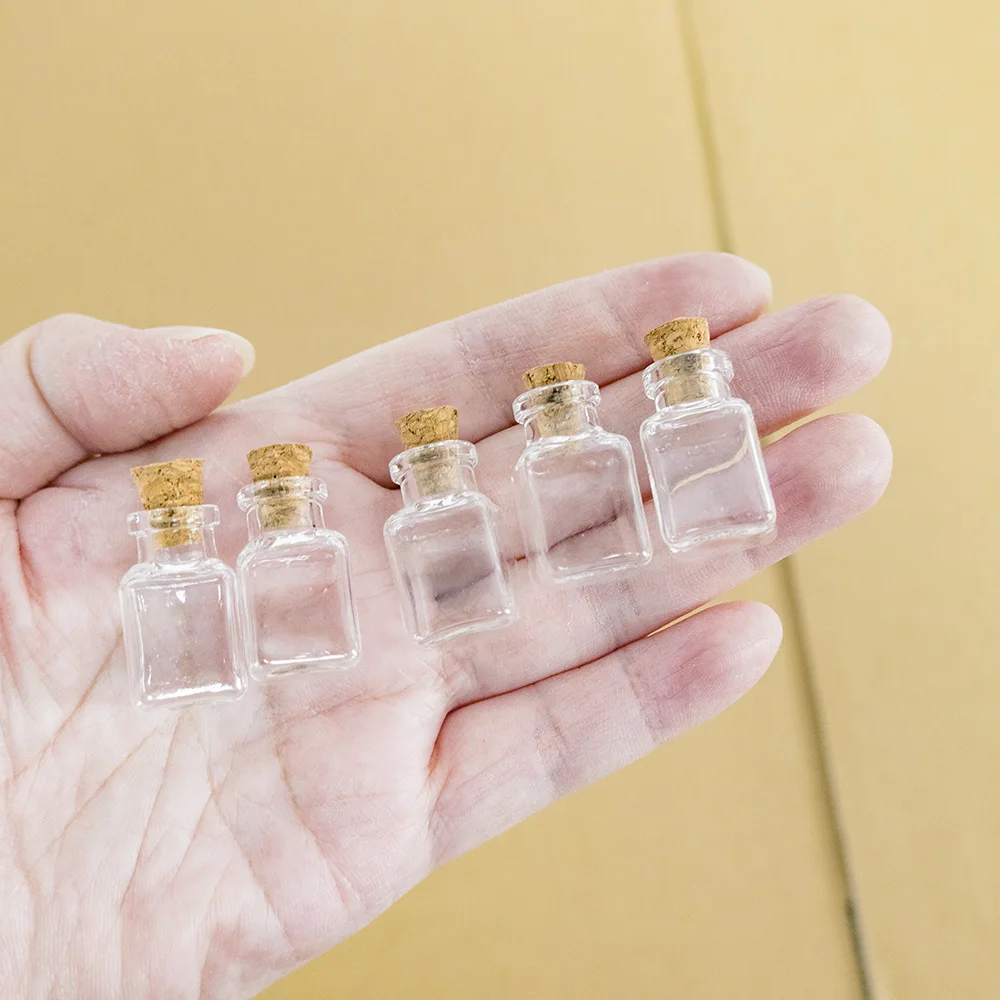 10pcs Mini Glass Bottles With Cork Clear Clour Small Rectangle Shape Cute Jars Vials DIY Gift