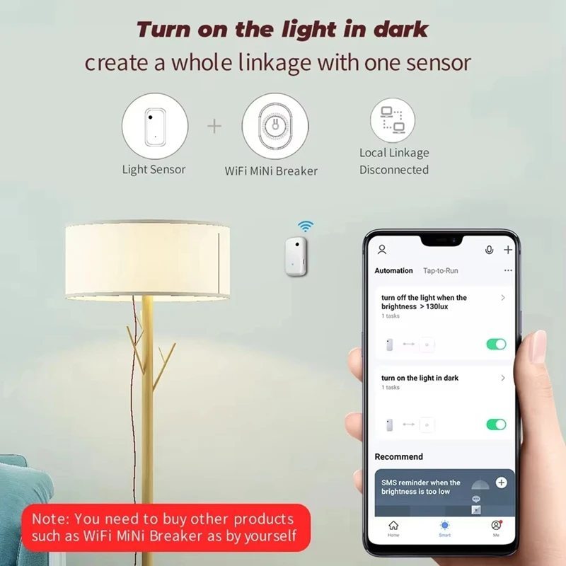 Tuya Wifi Light Sensor Smart Home Illumination Sensor APP Linkage Control Brightness Detector Illumination Automation