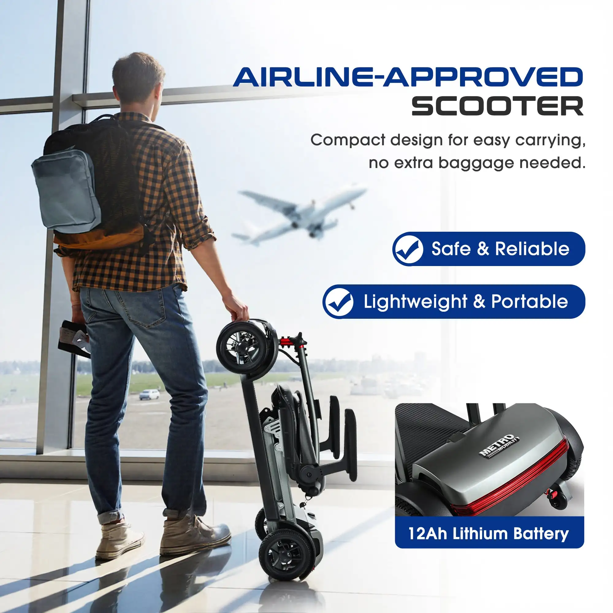 METRO MOBILITY AIR TRAVELER 8-calowy skuter dla osób poruszających się na 4 kołach Silnik 180 W Akumulator 24 V 20 Ah