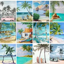GATYZTORY Oil Painting By Numbers Seascape For Adults Coloring By Numbers DIY Gift Wall Decoration Acrylic Paints Kit Coconut Tr