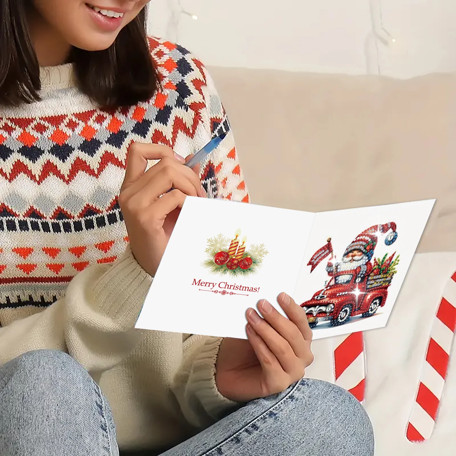 6-piece DIY diamond painting set Christmas lame theme greeting card, blessings and wishes, unique design